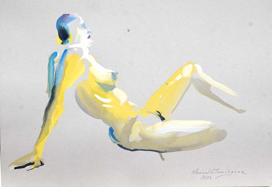Nude woman. sepia watercolor by Manuel Domínguez