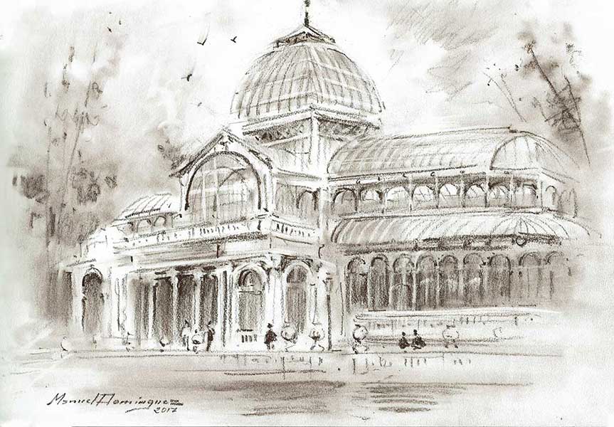 Cristal Palace of Madrid. Drawing by Manuel Domínguez
