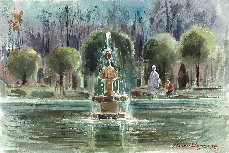 Watercolor 56 Madri Retreat Fountain