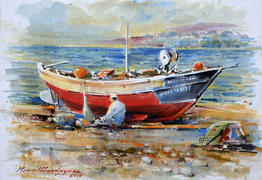 Barco del Alquián. Almería.  Acuarela de Manuel Domínguez