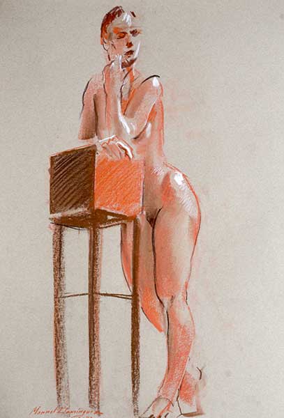 Desnudo femenino. Dibujo a pastel 
