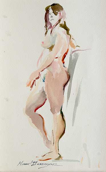 Female nude in watercolor