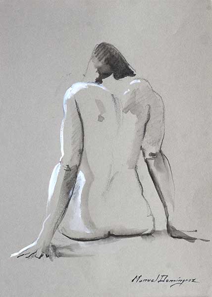 Desnudo femenino. Dibujo a carboncillo