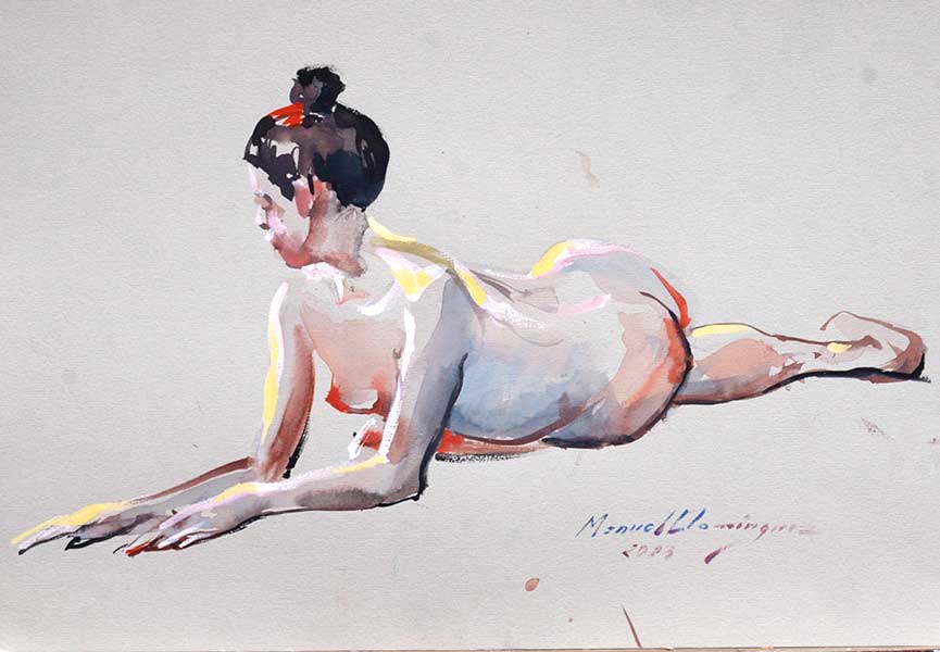 Female nude in watercolor. 42x30 cm.