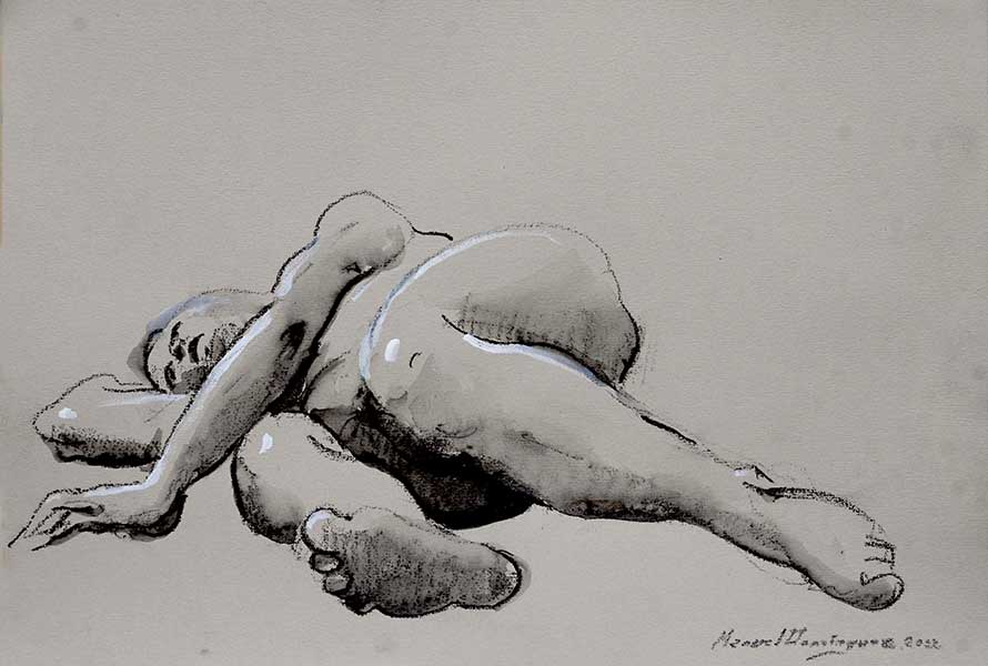 Desnudo femenino. dibujo a grafito