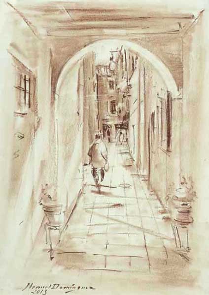 Callejón de Venecia-dibujo a sepia de Manuel Domínugez