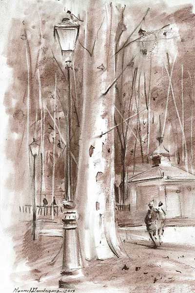 El Retiro de Madrid. dibujo de Manuel Domínguez