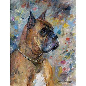 Retrato de perro pintado al óleo insitu por Manuel Domínguez