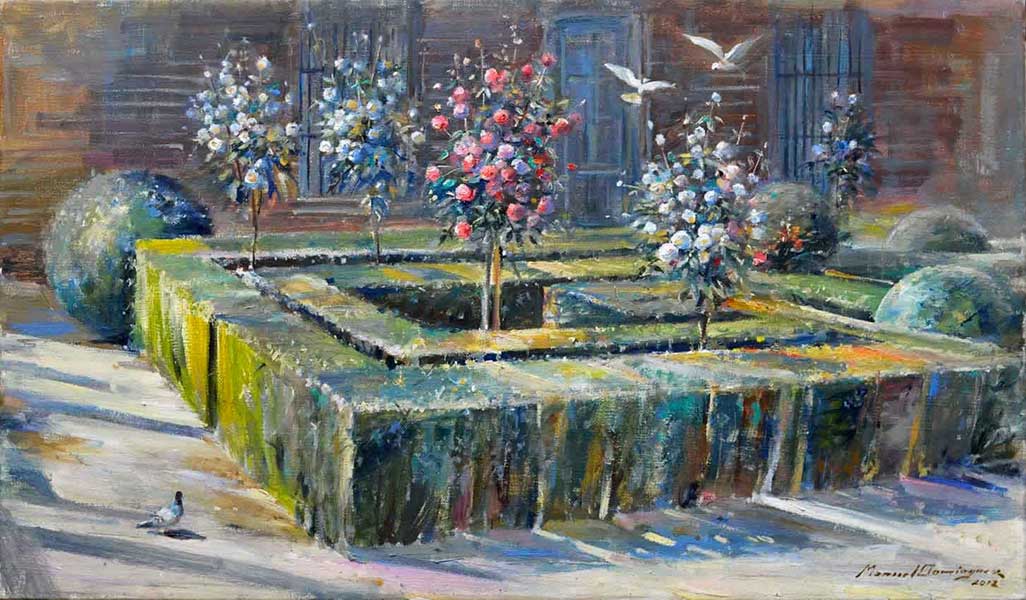 Jardin de la Reina en Aranjuez al óleo-Manuel Domínguez