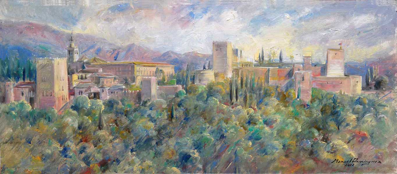 Alambra de Granada pintada al óleo por Manuel Domínguez