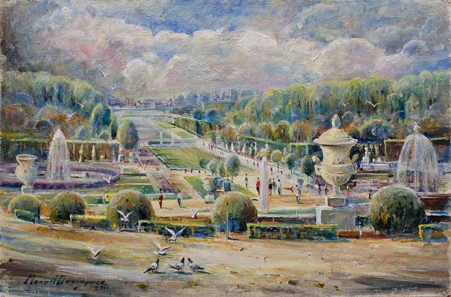Jardines de Versalles-París- óleo de Manuel Domínguez