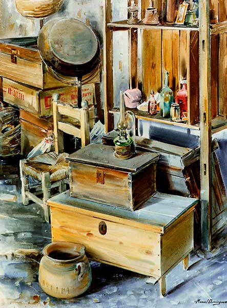 Watercolor by Manuel Domínguez-The storage room