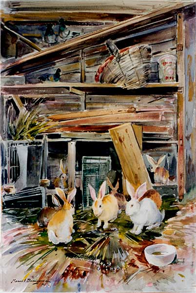 Watercolor by Manuel Domínguez-
in the rabbit hutch