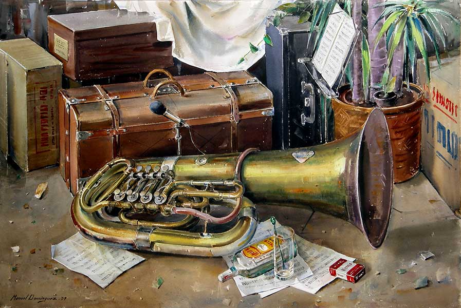 "El Trombón".acuarela de Manuel Domínguez