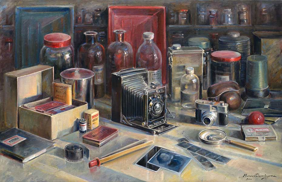 Laboratorio del fotógrafo, pintura al óleo de Manuel Domínguez