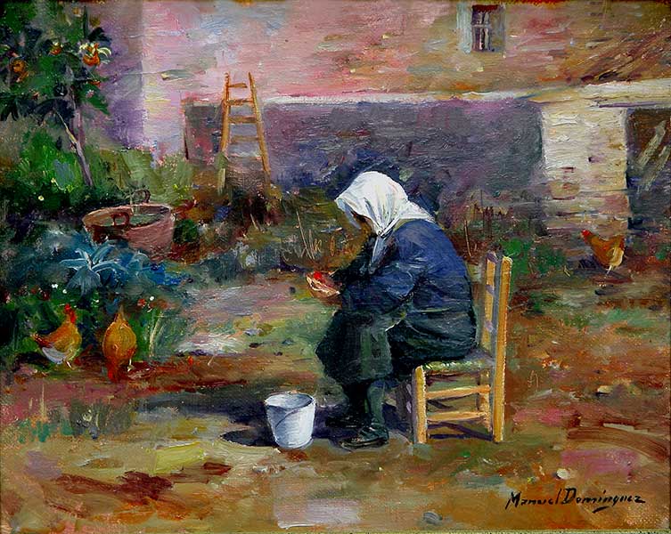 La campesina. 35 x 27 cm, pintura al óleo de Manuel Domínguez