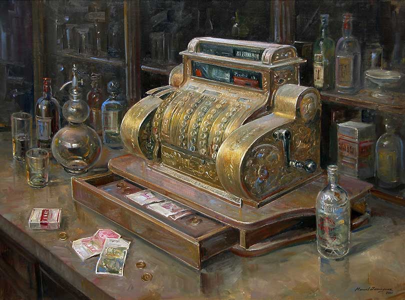  Cash register, oil painting by Manuel Domínguez
