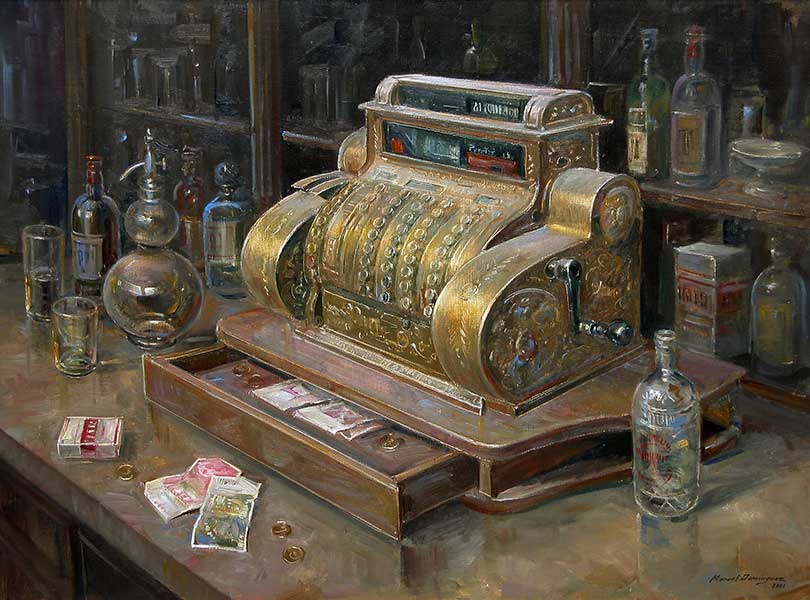 La caja registradora., pintura al óleo de Manuel Domínguez