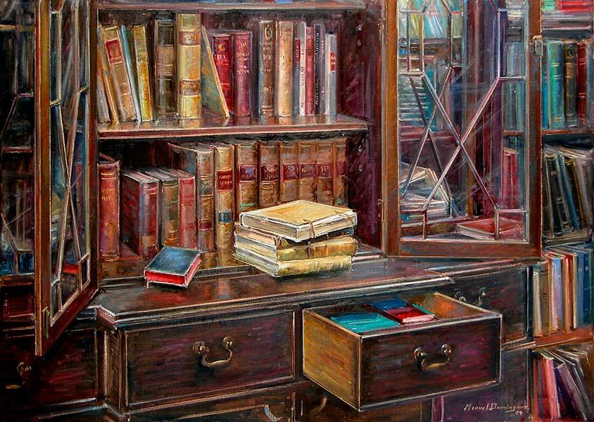  Library, oil painting by Manuel Domínguez