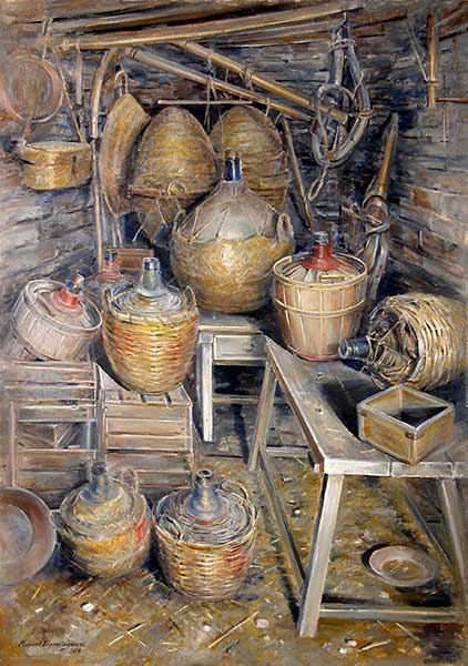 La Bodega. 116 x 81 cm, pintura al óleo de Manuel Domínguez