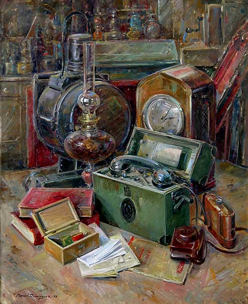  Field phone, oil painting by Manuel Domínguez