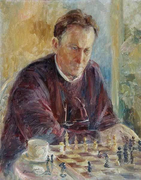  The chess player, oil painting by Manuel Domínguez